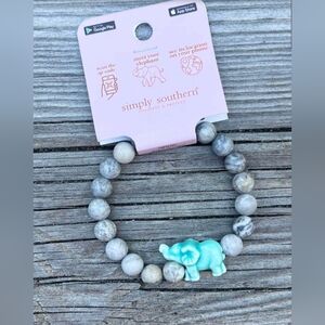 Simply Southern Marbled Gray Beaded Elephant Tracker Bracelet, Blue Elephant NWT